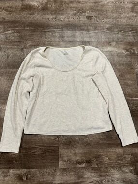 Aerie Cream Waffle Knit Long Sleeve Scoop Neck Shirt Size XL